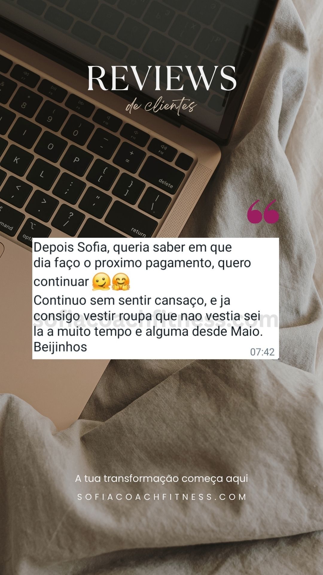 Mensagem de cliente com progresso em emagrecimento e definição muscular